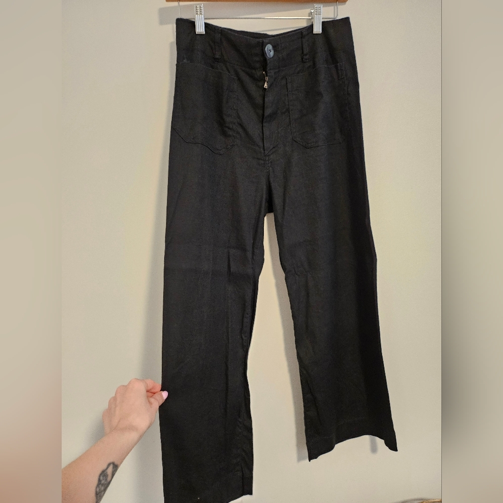 Anthropologie Maeve Colette Linen Blend Cropped Wide Leg PALanys Sz 27/4